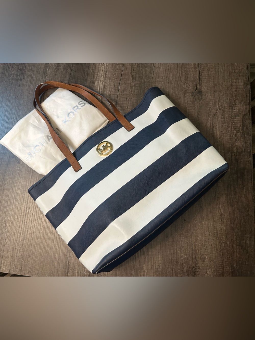 Michael Kors Navy and White Striped Tote Bag